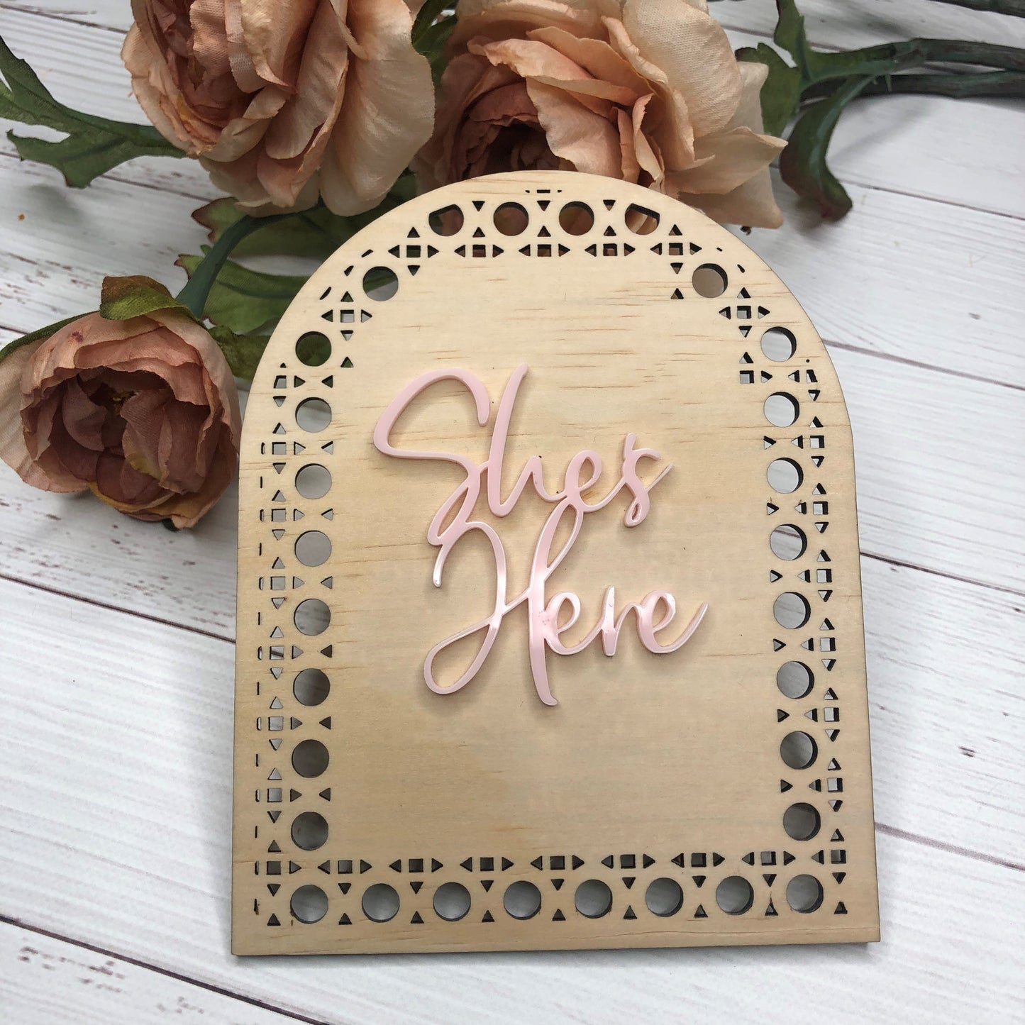 3D Rattan Plaque - She's Here