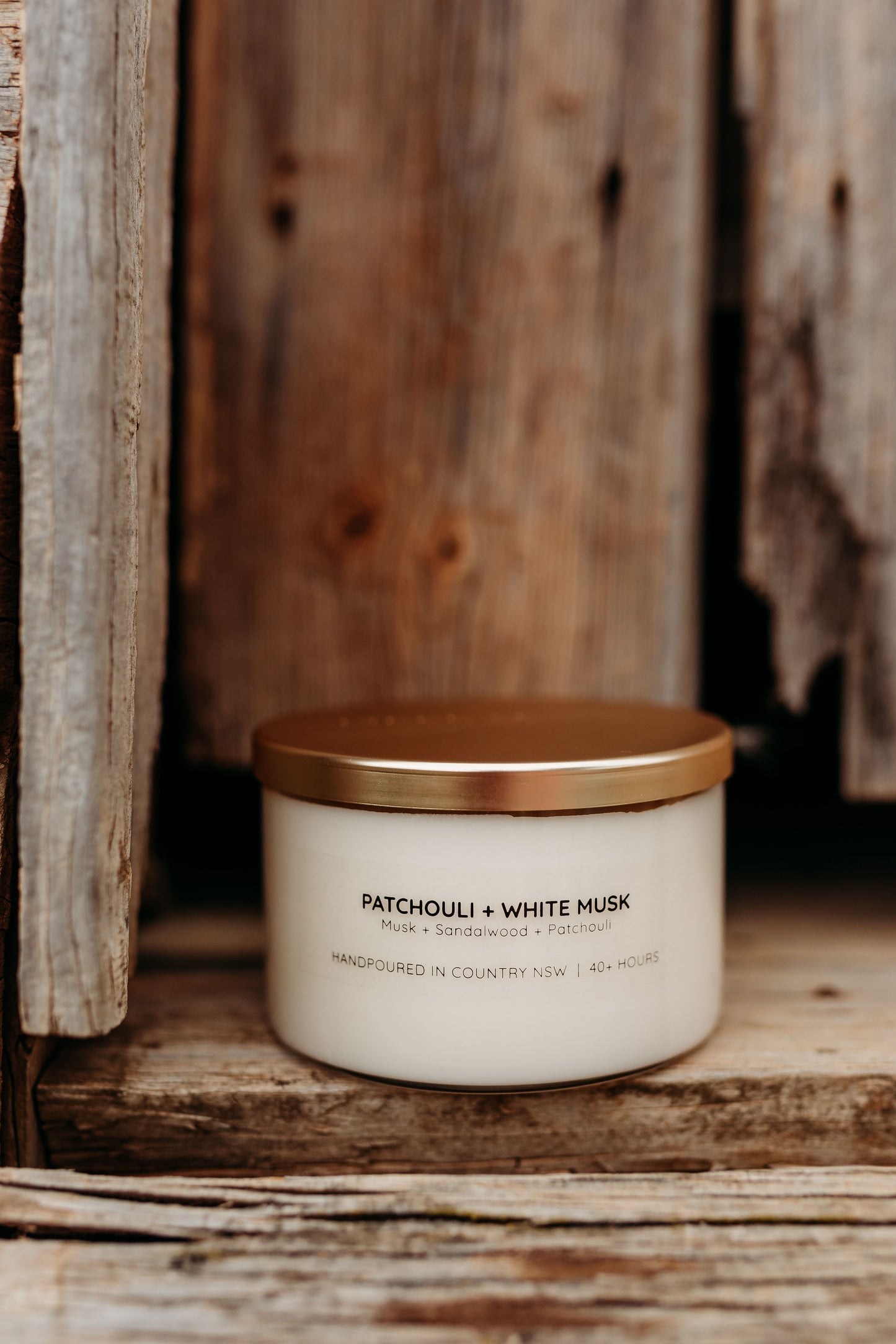 Meeraboo - Patchouli + White Musk Gold Lid Soy Candle